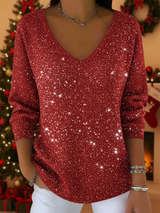 Falyn – Eleganter Pullover Mit V-Ausschnitt Und Glitzer – Rot