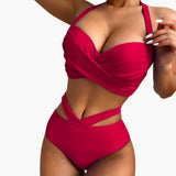 Zweiteiliger Damen-Bikini mit hoher - Taille und Bauchkontrolle – Rot