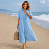 Kendra - Bequemes Kleid mit V-Ausschnitt – Blau