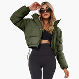Damenkurze Jacke mit Kapuze und Reißverschluss – Armeegrün