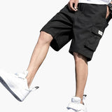 Herren Cargo Shorts mit Kordelzug und Klappentaschen – Schwarz