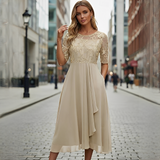 Victoria - Elegantes Sommerkleid mit Spitzen – Beige