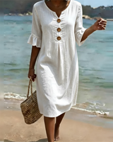 Zahara - Elegantes Knopf-Midikleid – Weiß