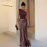 Keena - Elegantes Maxikleid – Braun