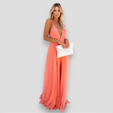 Lidia - Stilvolles Maxi-Kleid mit V-Ausschnitt – Orange