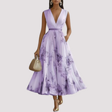 Leah - Florales Langärmeliges Midikleid – Lila