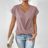 Velanie - Lockeres V-Ausschnitt-Shirt – Rosa