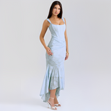 Cynthia - Stilvolles Wickel-Midikleid mit Taillenband – Blau