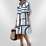 | Geometrisches Muster Midi Kleid – Blau