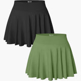 Damen Minirock 2er-Pack mit hoher Taille und Stretchbund – Schwarz Erbsengrün