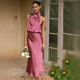 Juliana - Stilvolles Neckholder-Kleid ohne Schulter – Rosa