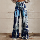 Shelley - Bequeme Weitbeinige Bedruckte Jeans – Marineblau
