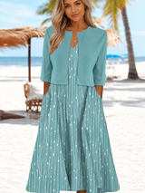 Waneesa - Elegantes Midikleid in zwei Teilen – Blau / Grün