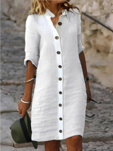 Paula - Lässiges Hemdkleid mit halben Ärmeln für Damen – Weiß