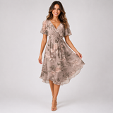 Elsinya - Anmutiges und fließendes Midi-Kleid – Braun