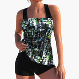 Bedruckter Damen-Tankini mit - Shorts und figurformender Passform – Schwarz