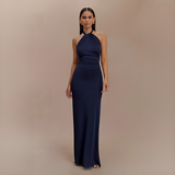 Jianna - Stilvolles Neckholder-Maxikleid – Marineblau