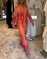 Glynnis - Stilvolles Maxikleid mit langen Ärmeln – Orange