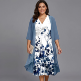 Florentina - Luftiges zweiteiliges Midikleid – Weiß / Blau