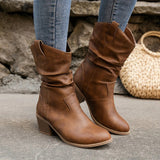 Pu-leder rutschfest frauen niedrige ferse cowboystiefel - abrela – Braun