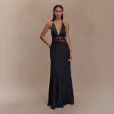 Velina - Elegantes nahtloses Neckholder-Kleid – Schwarz