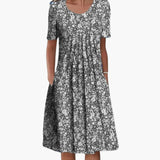 Blumen Kleid - Für Damen mit Taschen & Entspannter Passform – Grau
