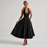 Dahlia - Stilvolles ärmelloses Kleid mit V-Ausschnitt und Neckholder – Schwarz