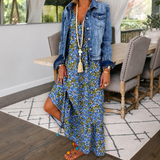 Shalisha - Anmutiges Boho-Kleid mit V-Ausschnitt – Blau