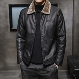 Elegante Lederjacke mit Fleecekragen für Männer - FLETCHER – Schwarz