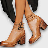 Ginevra – Stiefeletten mit Mehrfachriemen und Blockabsatz – Hellbraun
