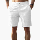 Herren Leinen Shorts mit Reißverschluss und Seitentaschen – Weiß