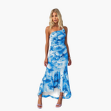 One Shoulder Blumenkleid für Damen - Elegantes Sommerkleid – Blau