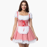 Schulterfreies Karo Dirndl kleid für Damen - Oktoberfest 2025 – Rot