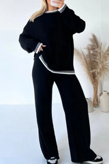 Warmes winterpullover-set mit langen armeln und besonderen details – Schwarz