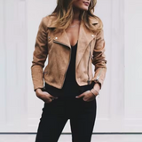 Marielle – Kurze Jacke aus Wildleder – Khaki