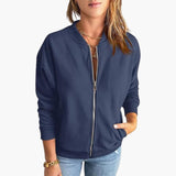 Bomber Übergangsjacke mit Reißverschluss für Damen – Marine Blau