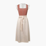 Midi Dirndl kleid mit Schürze für Damen - Oktoberfest 2025 – Backsteinrot
