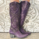 Kniehohe Cowboystiefel für Damen | Jahrgang – Lila