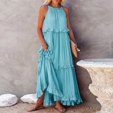 Vessa - Stilvolles Stufen-Maxikleid – Blau