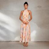 Elettra - Elegantes und Fließendes Kleid mit offenem Rücken – Orange