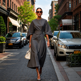 Sonia - Elegantes Kleid mit auffälligen Ärmeln – Grau