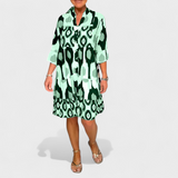 Suciana – Boho Drucken Kleid mit V-Ausschnitt – Grün