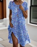 Benita - Kreatives Kleid mit Rundhalsausschnitt – Blau