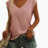 Damen V-Ausschnitt Top mit Cap-Ärmeln und Stretchmaterial – Rosa
