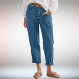 Rhonwen - Stilvolle, leger geschnittene Hose mit Knöpfen – Blau