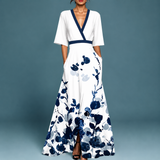 Laure - Elegantes Kleid mit V-Ausschnitt – Weiß