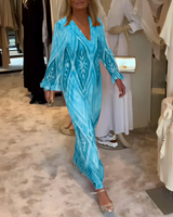 Glynnis - Stilvolles Maxikleid mit langen Ärmeln – Blau