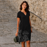 Josette - Lässiges Midikleid mit V-Ausschnitt – Schwarz