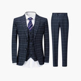 Herren Anzug dreiteilig mit Karomuster und schmaler Hose – Grau