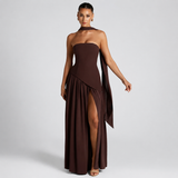Fatimea - Stilvolles Tube-Top Maxikleid – Braun